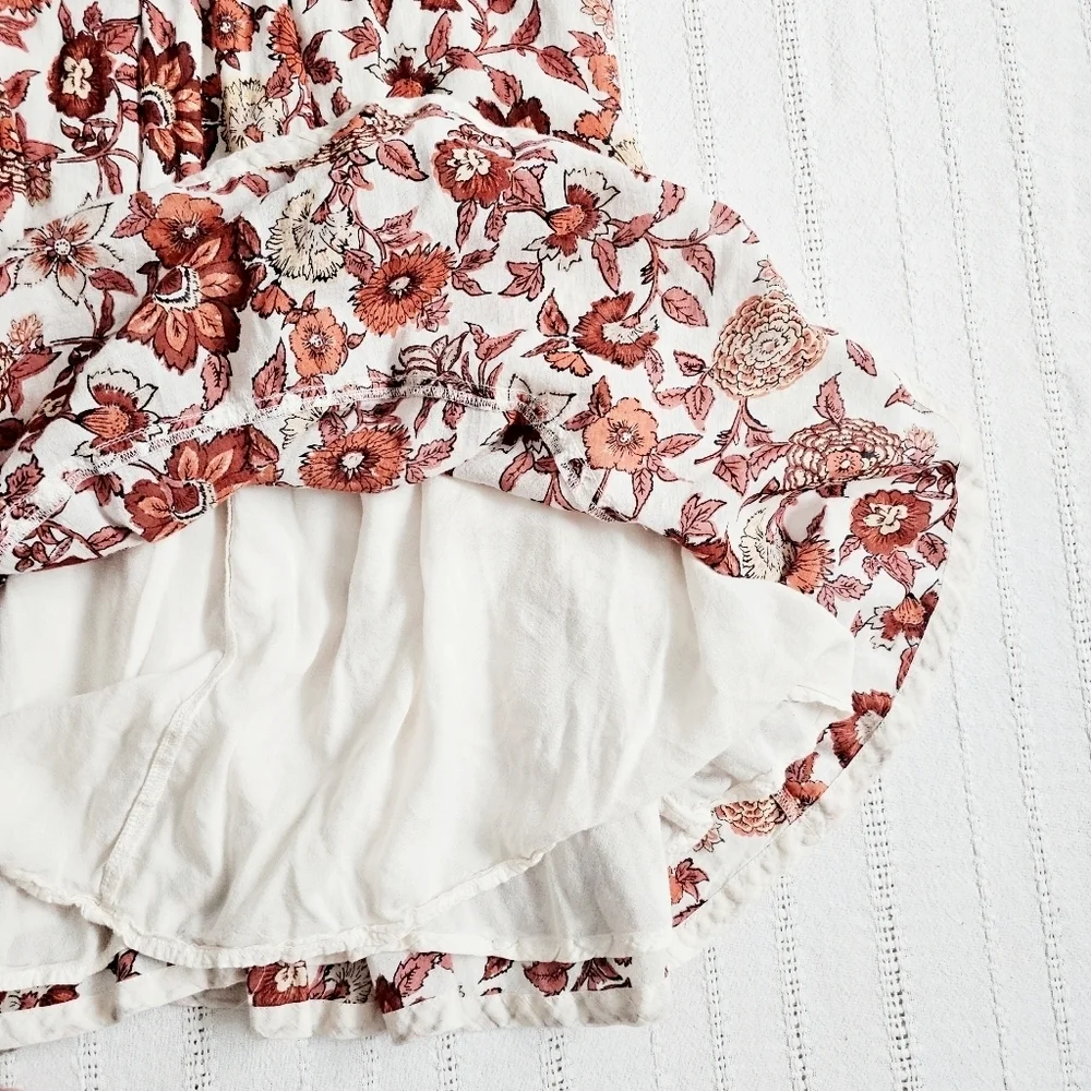 Free People Oh Baby Floral Mini Dress Swing Fully Lined White Cotton Smocked XS